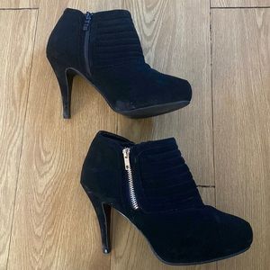Black suede heeled booties